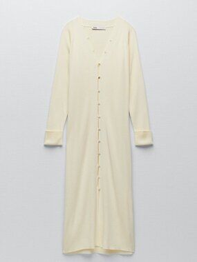 Zara Ribbed Knit Long Cardigan Dress NWT Light Yellow Size Small
